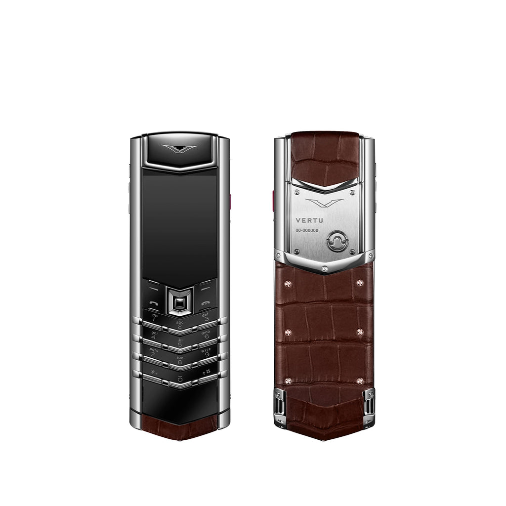 Signature S+ White Steel Alligator Skin – Amber Brown