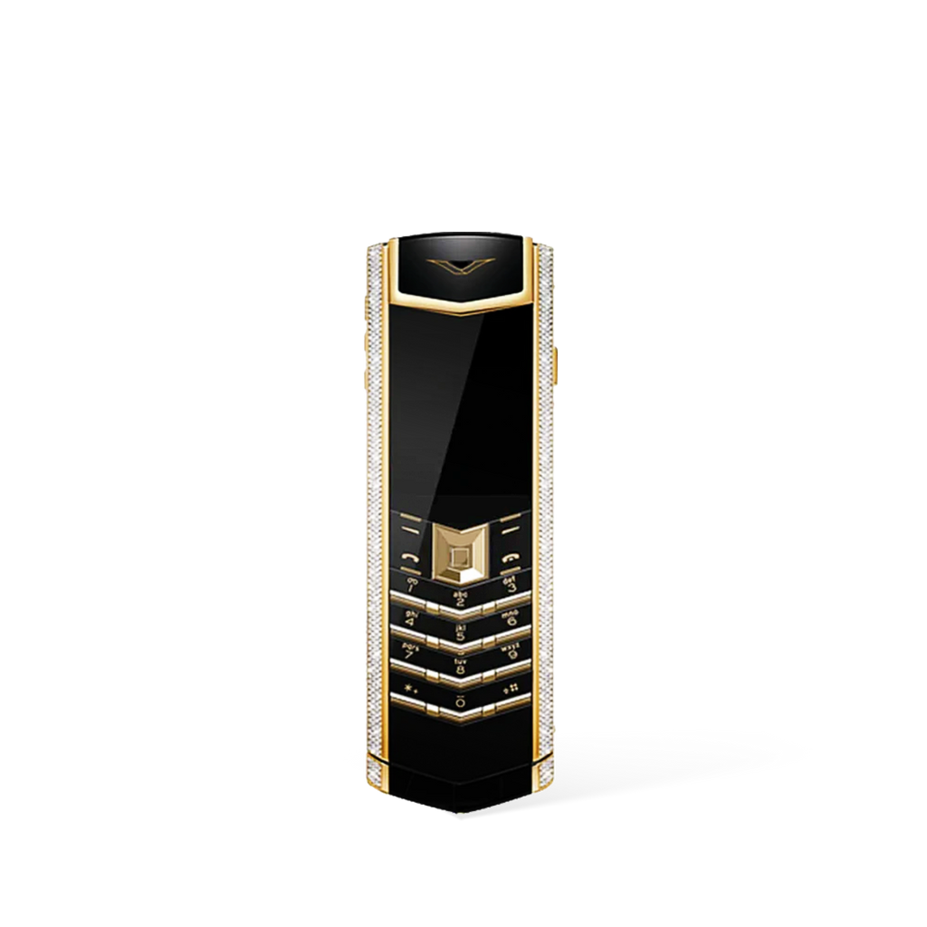 Signature V Diamond Alligator Skin Keypad Phone – Black