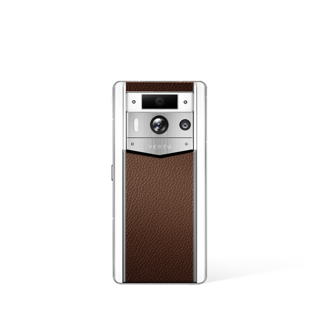 Metavertu 2 Max Screen White Calfskin Web3 AI Phone – Caramel (Silver Case)