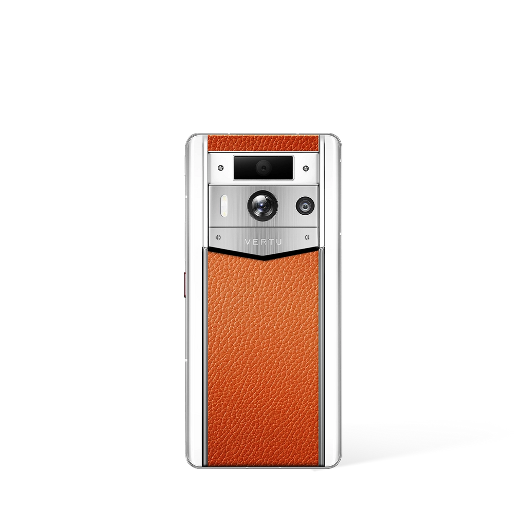 Metavertu 2 Max Screen White Calfskin Web3 AI Phone – Orange (Silver Case)