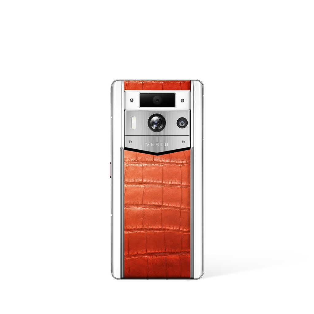 Metavertu 2 Max Screen White Alligator Skin Web3 AI Phone – Orange (Silver Case)