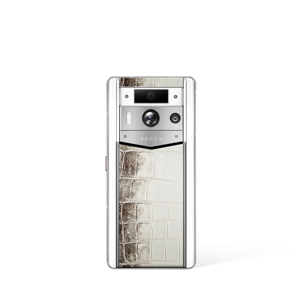 Metavertu 2 Max Screen White Luxury Custom-Made Gold Plain Weave With Himalaya Alligator Skin Web3 AI Phone – White