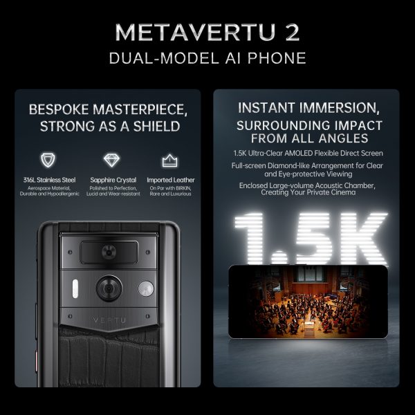 Metavertu 2 Max Screen White Luxury Custom-Made Gold Plain Weave With Himalaya Alligator Skin Web3 AI Phone – White