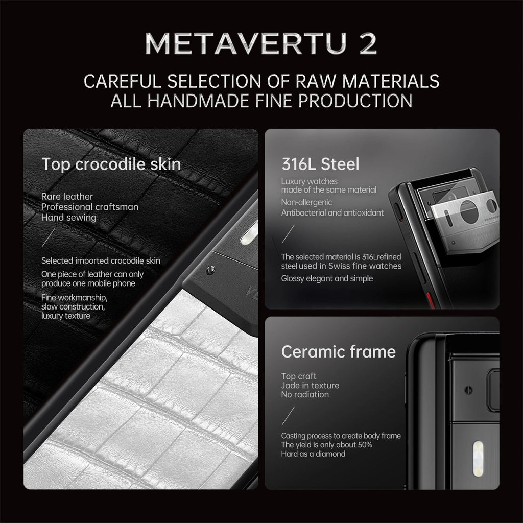 Metavertu 2 Max Screen White Alligator Skin Web3 AI Phone – Orange (Silver Case)