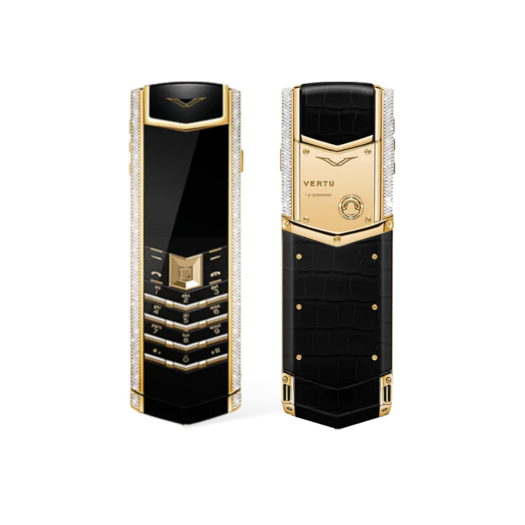 Signature V Diamond Alligator Skin Keypad Phone – Black